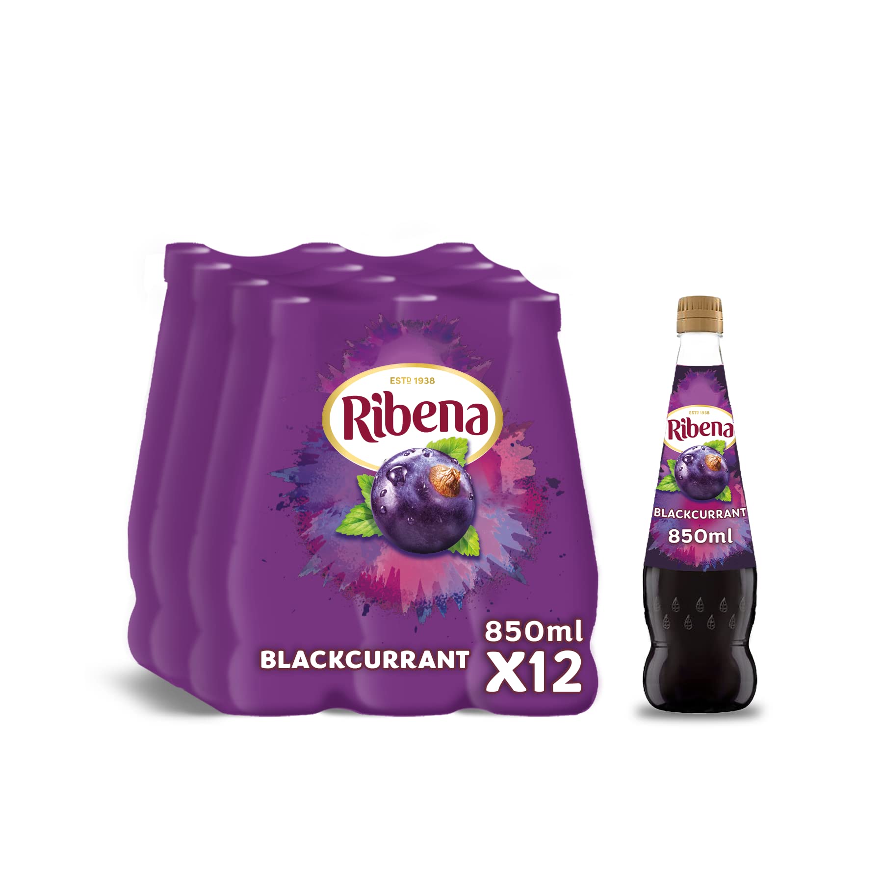 Blackcurrant Concentrate Cordial, 850 ml Bottles, 12-Pack