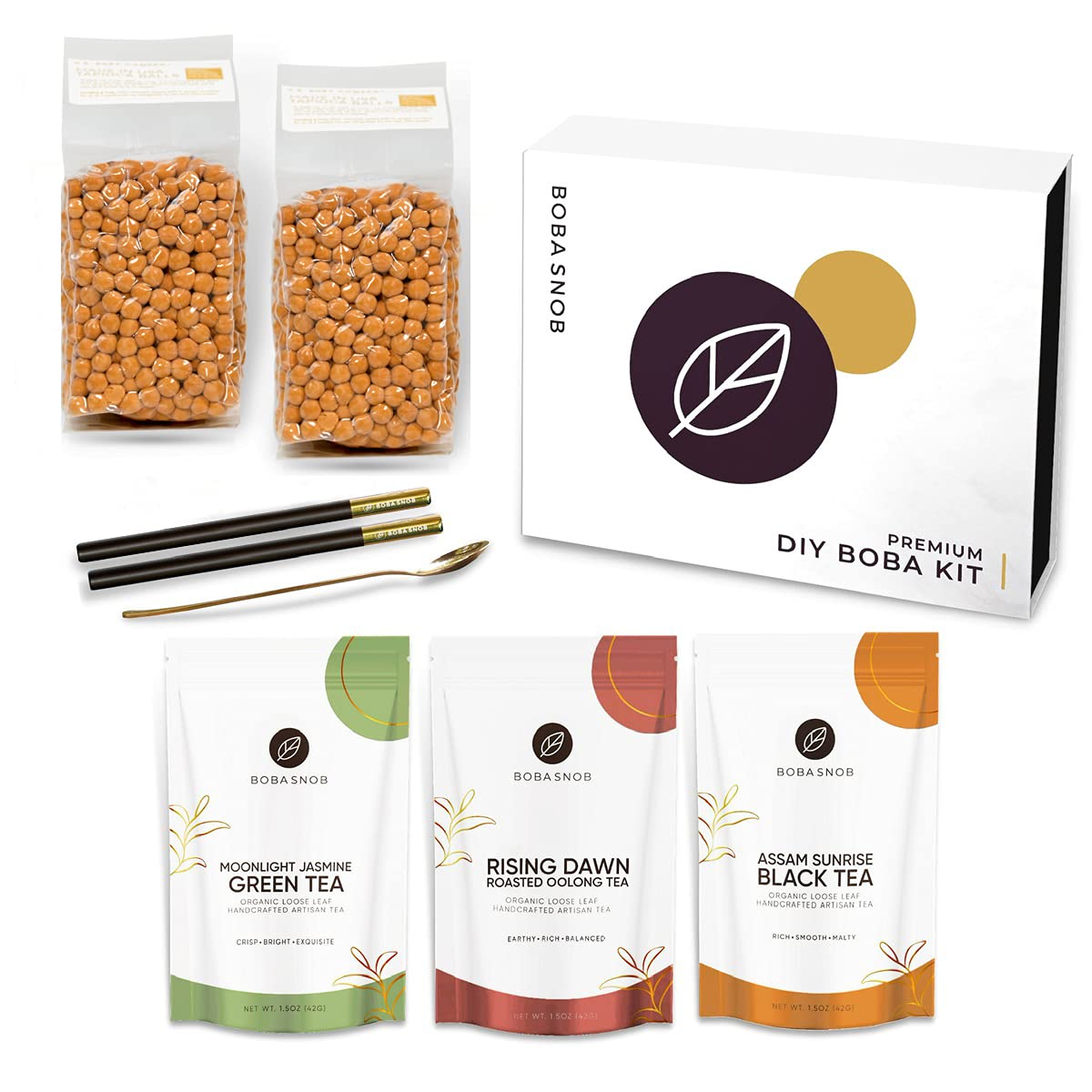 Bubble Tea Kit, Organic Tea, Tapioca Pearls, Stainless Steel Straws