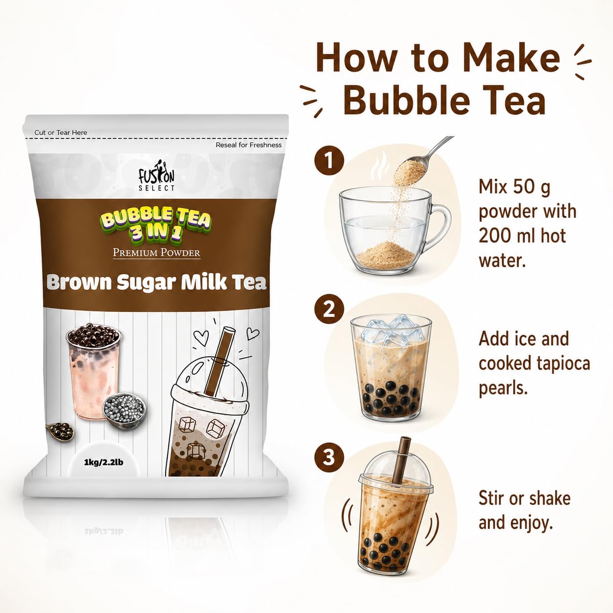 Brown Sugar Milk Tea Powder Mix, 3 in 1 Instant Drink, 2.2 lb