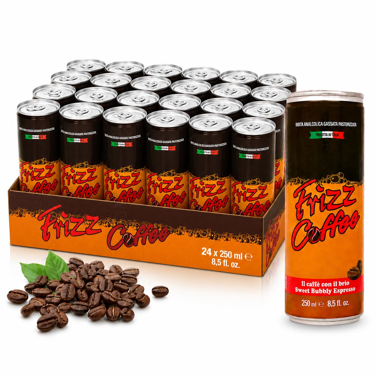 Frizz Coffee Sweet Bubbly Espresso, 8.5 oz cans - Pack of 24 cans