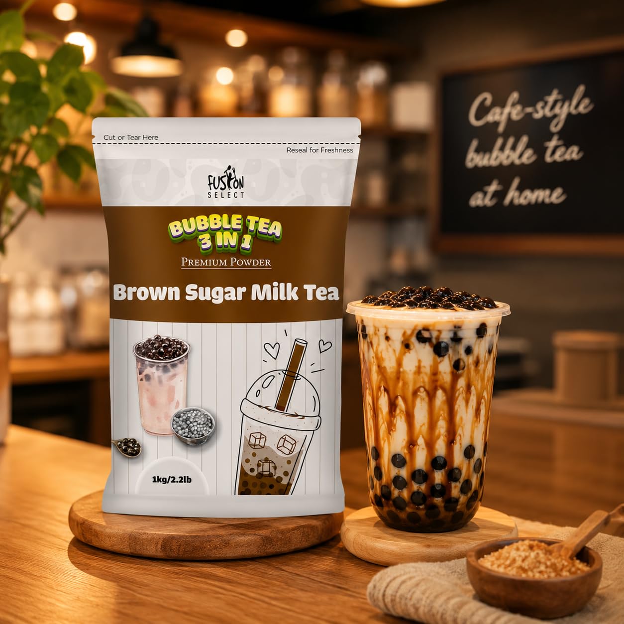 Brown Sugar Milk Tea Powder Mix, 3 in 1 Instant Drink, 2.2 lb
