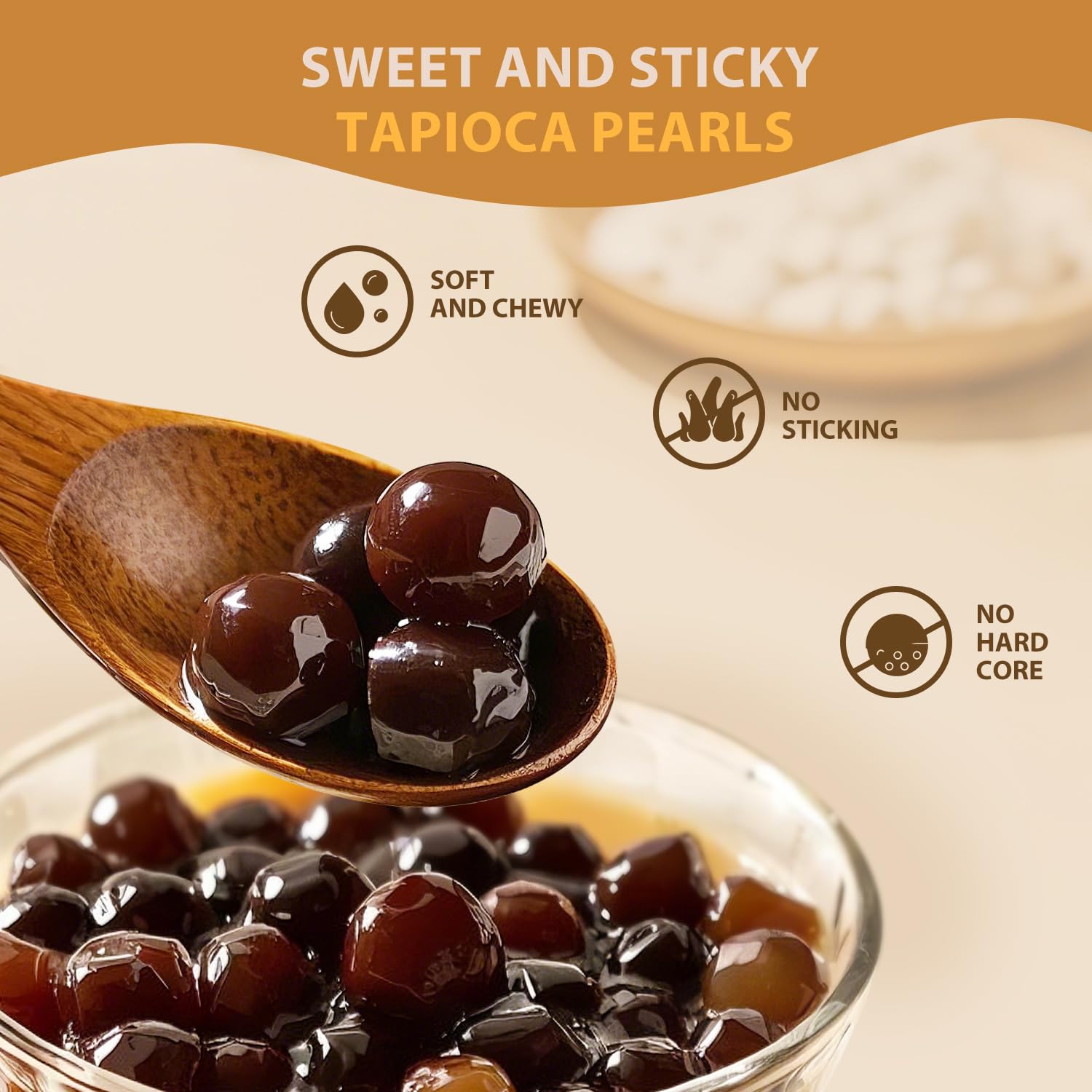Black Tapioca Boba Pearls, Brown Sugar Flavor, Ready to Cook