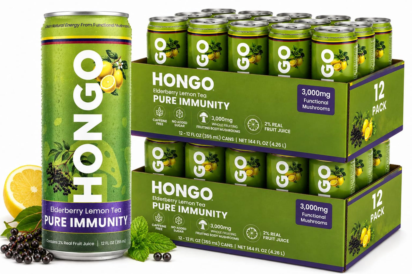 Functional Mushroom Iced Tea Variety Pack, Zero Caffeine, No Added Sugar, 12 fl oz Cans