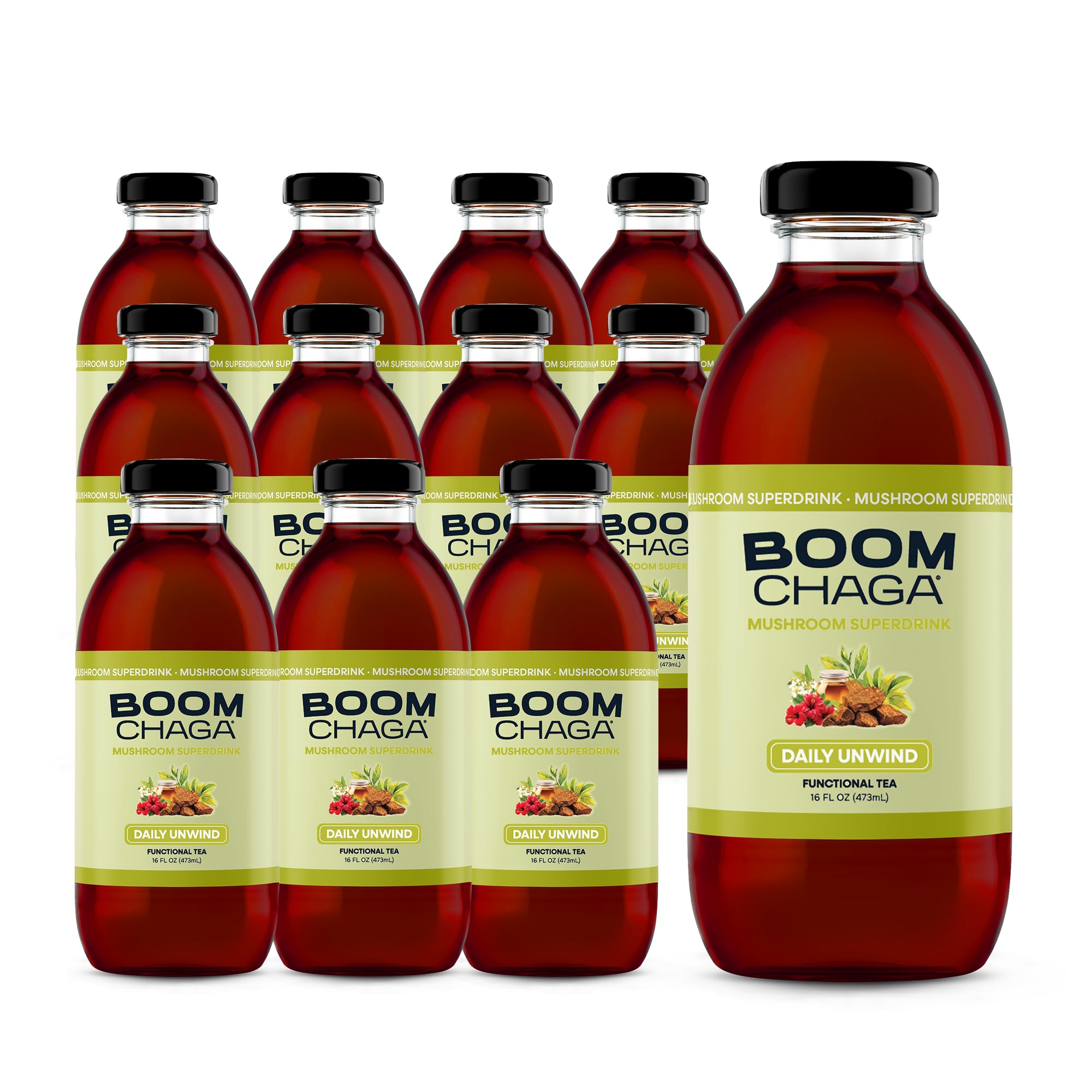 Chaga Mushroom Functional Tea, Honey Sweetened, 16 fl oz Bottles, 12-Pack