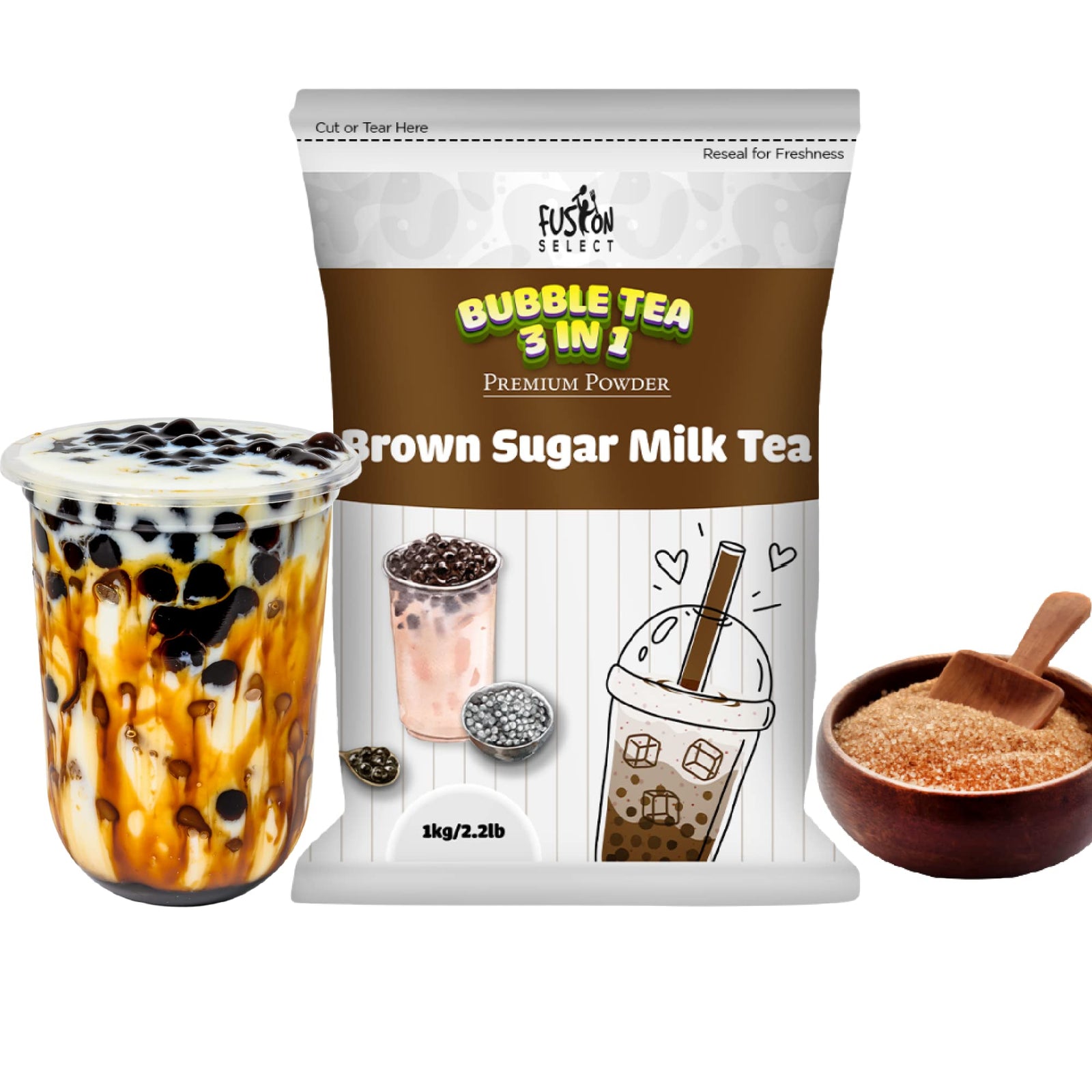 Brown Sugar Milk Tea Powder Mix, 3 in 1 Instant Drink, 2.2 lb