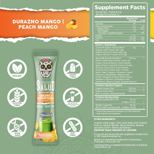 2 in 1 Greens Superfood Drink Mix, Peach Mango, Strawberry Lime & Green Apple, 45 Servings