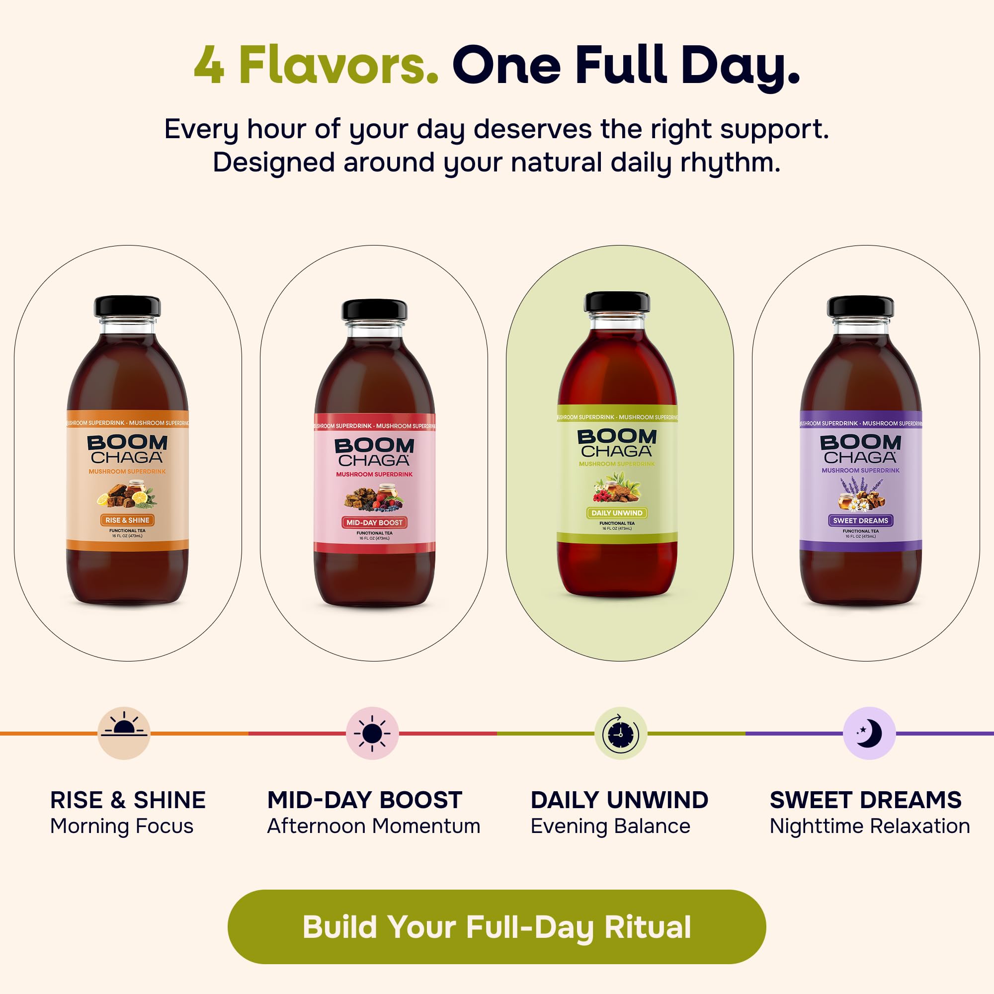 Chaga Mushroom Functional Tea, Honey Sweetened, 16 fl oz Bottles, 12-Pack