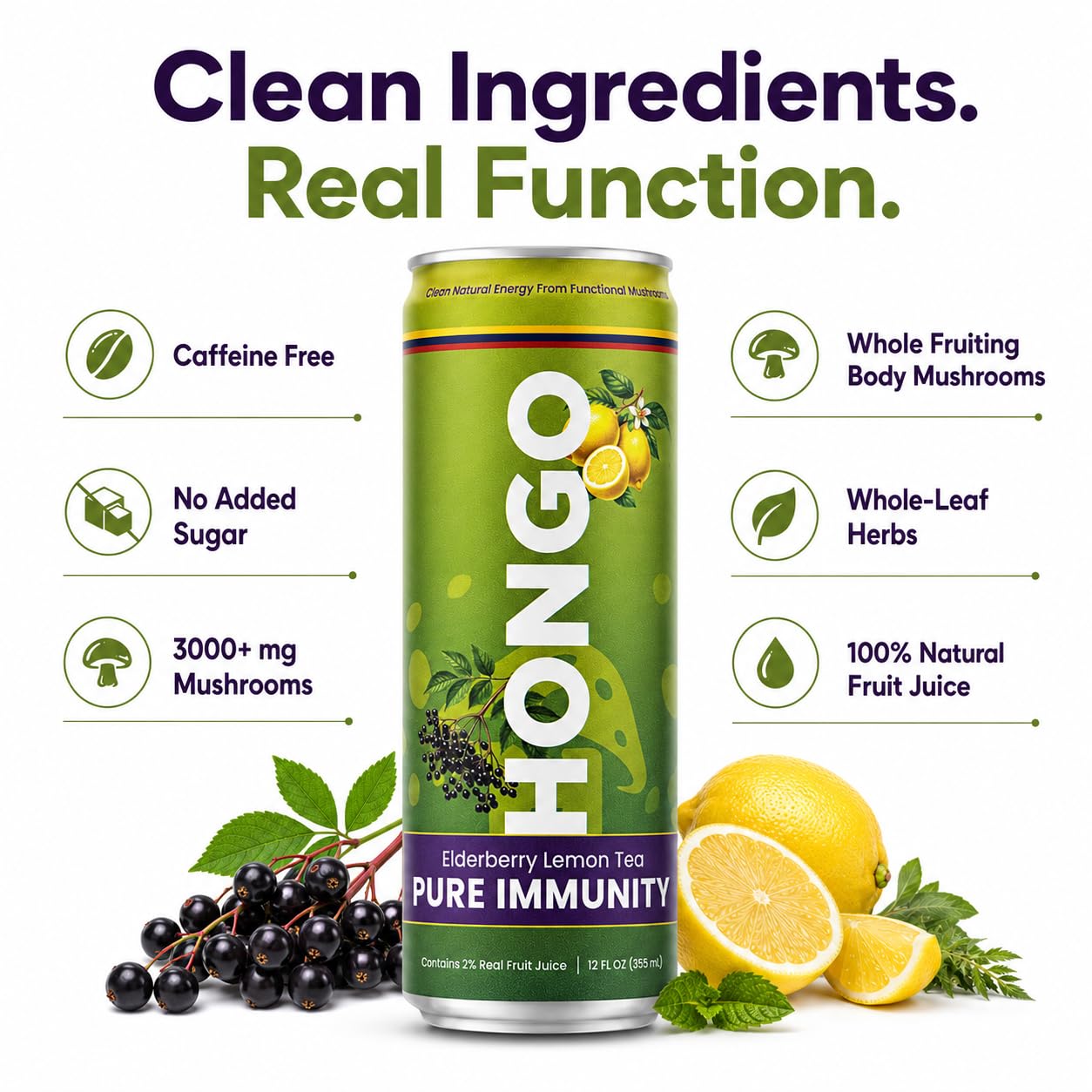 Functional Mushroom Iced Tea Variety Pack, Zero Caffeine, No Added Sugar, 12 fl oz Cans