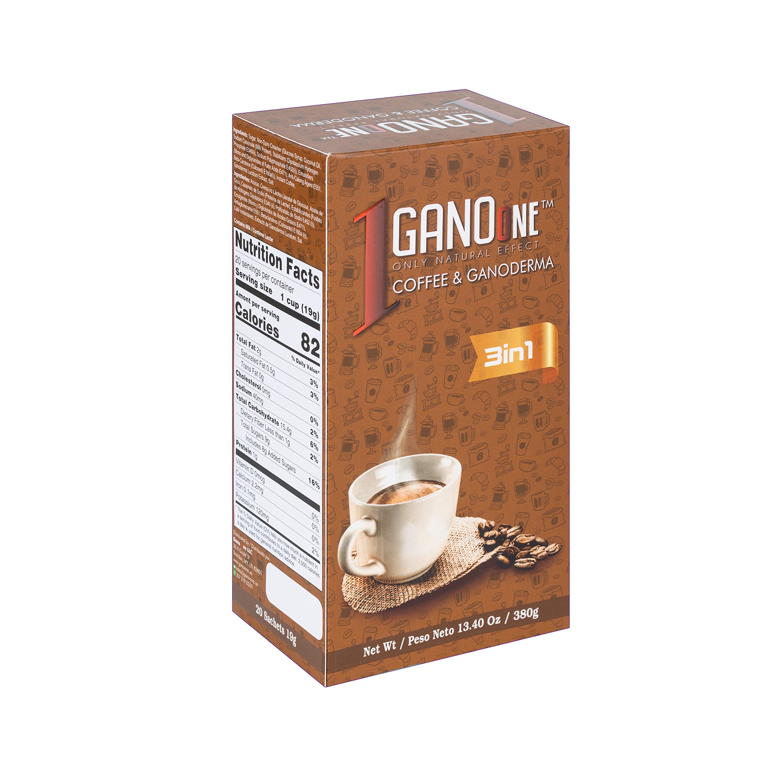 3 in 1 Reishi Mushroom Instant Coffee Mix, 60 Single-Serve Sachets