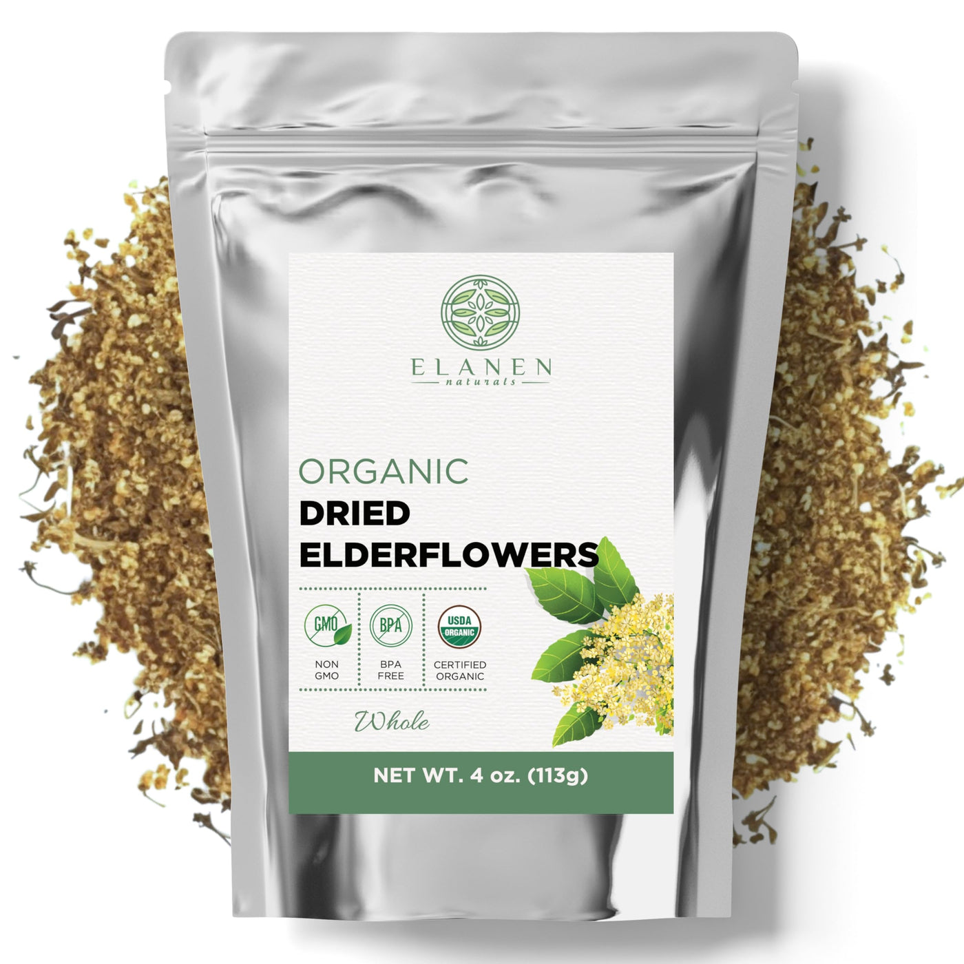 Organic Dried Elderflower Tea, Whole Herbal Tea, USDA Certified