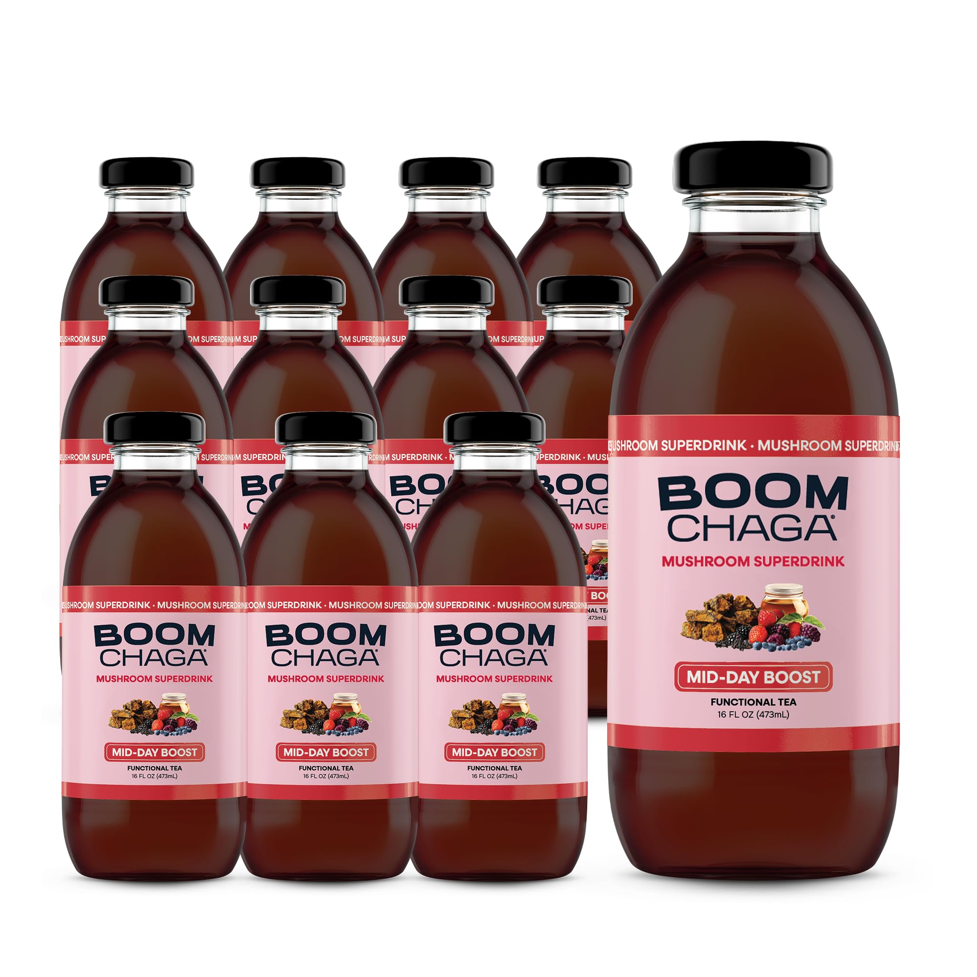 Chaga Mushroom Functional Tea, Honey Sweetened, 16 fl oz Bottles, 12-Pack