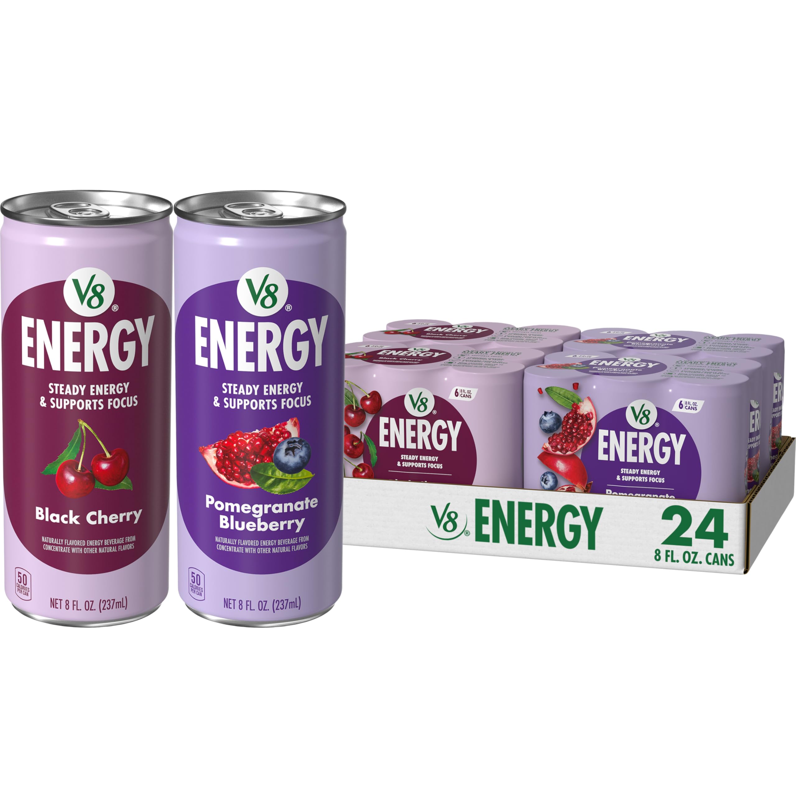 Black Cherry & Pomegranate Blueberry Energy Drink, 8 fl oz Cans, 24-Pack
