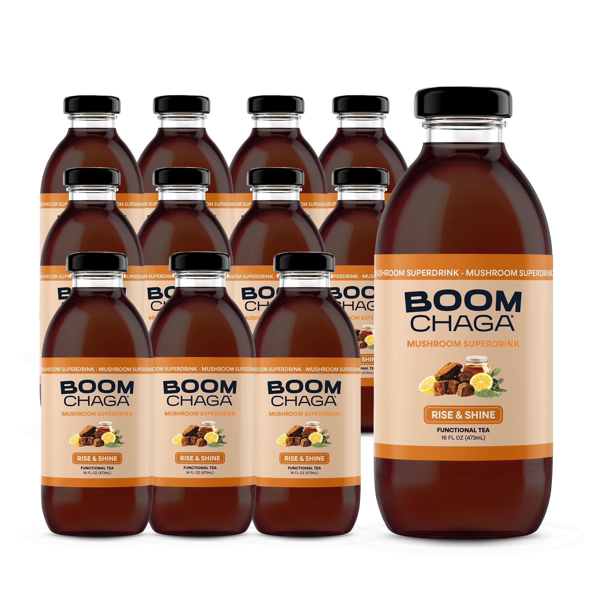 Chaga Mushroom Functional Tea, Honey Sweetened, 16 fl oz Bottles, 12-Pack