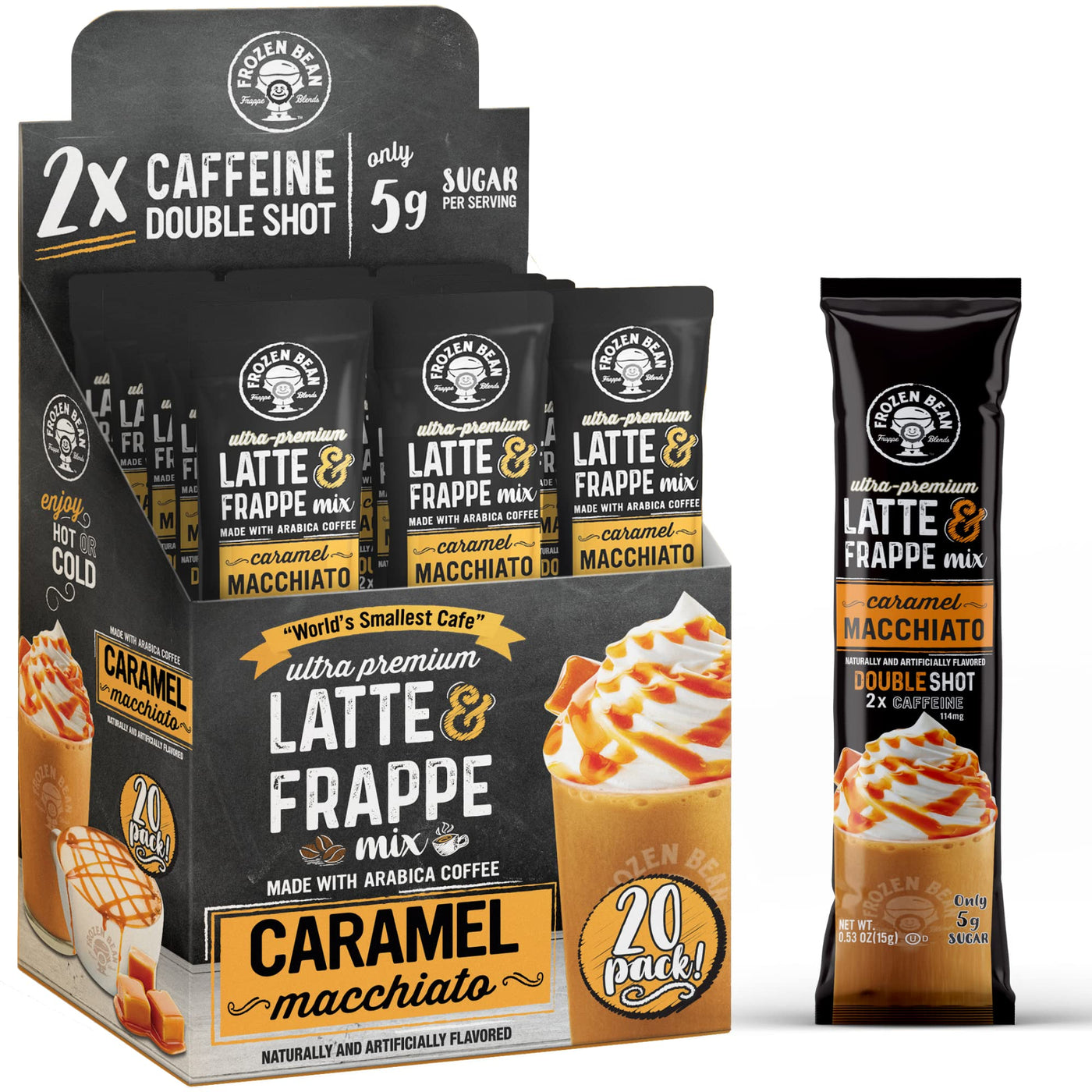 Instant Frappe & Latte Mix, Arabica Coffee, Double Shot Caffeine, 10 Sticks