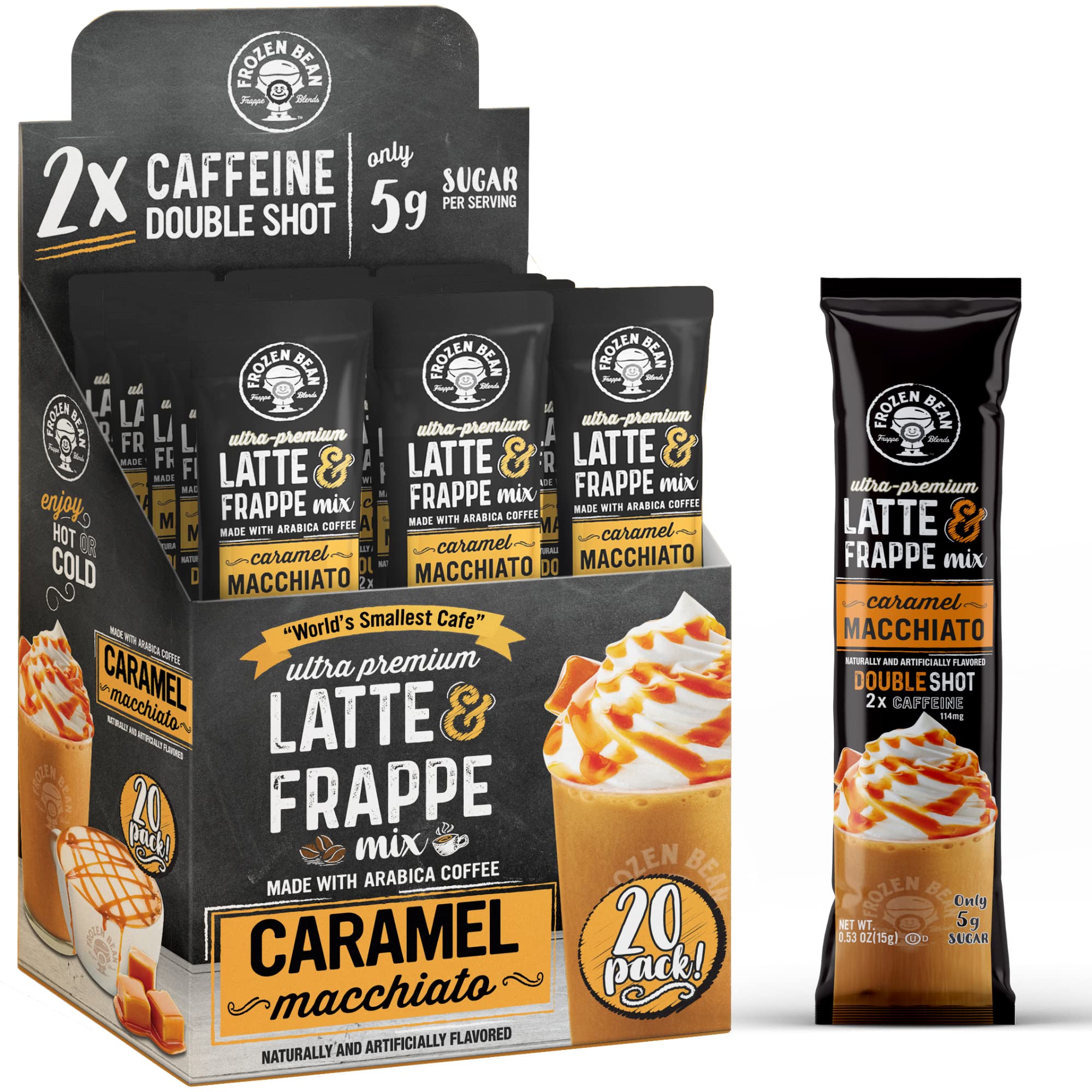 Instant Frappe & Latte Mix, Arabica Coffee, Double Shot Caffeine, 10 Sticks