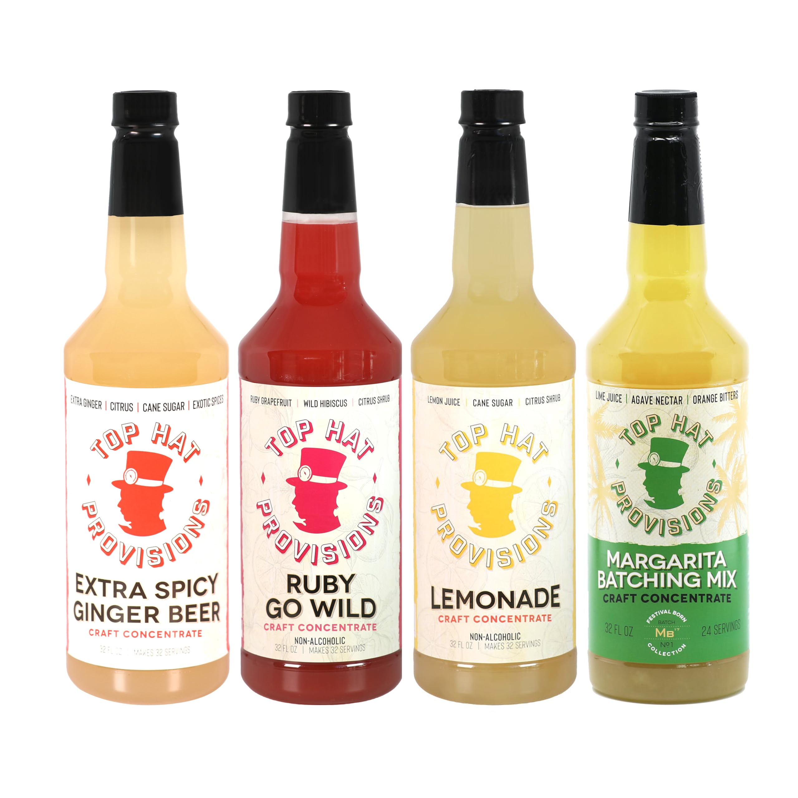 Cocktail Mixer Gift Set, Makes 100 Drinks, 32 oz Bottles, 4-Pack
