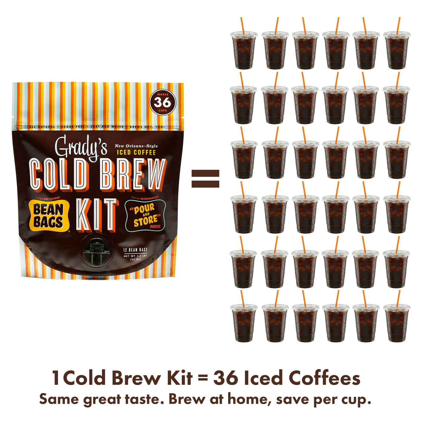 New Orleans Style Cold Brew Coffee Kit, Arabica Coffee & Chicory, 12 Brew Bags