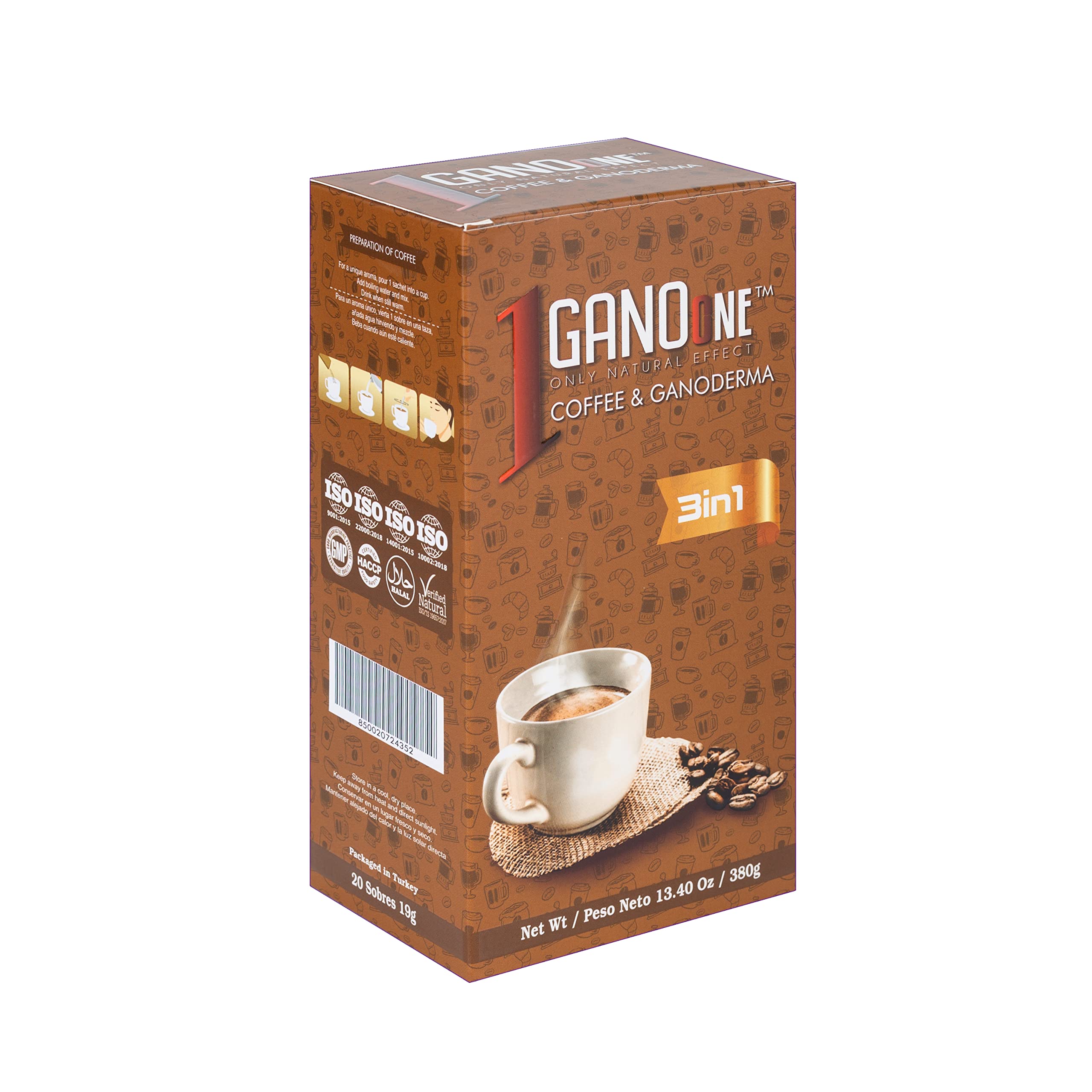 3 in 1 Reishi Mushroom Instant Coffee Mix, 60 Single-Serve Sachets