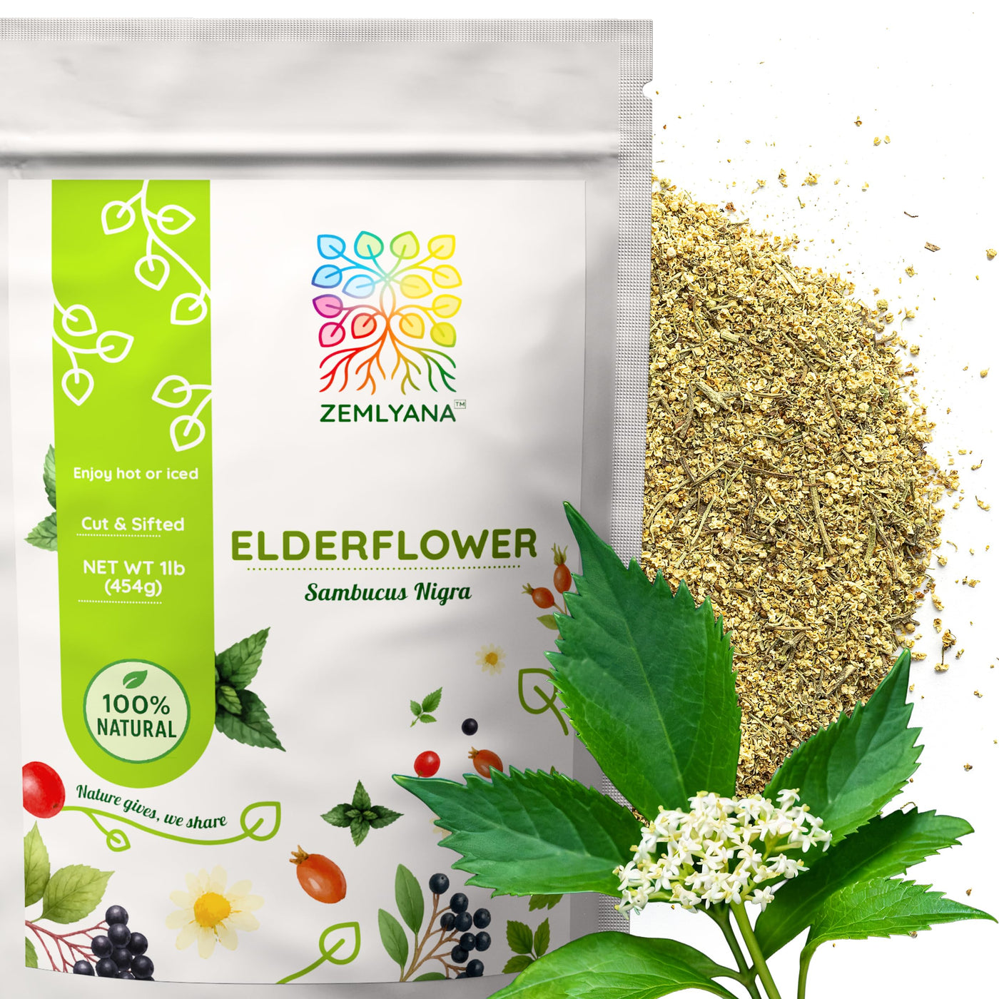 Dried Elderflower Tea, Wildcrafted Loose Leaf Herbal Tea, Cut & Sifted, 16oz
