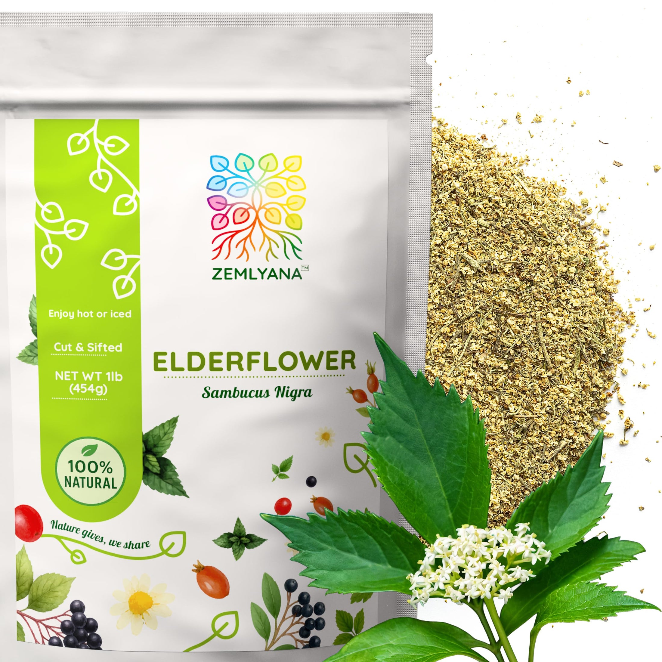 Dried Elderflower Tea, Wildcrafted Loose Leaf Herbal Tea, Cut & Sifted, 16oz