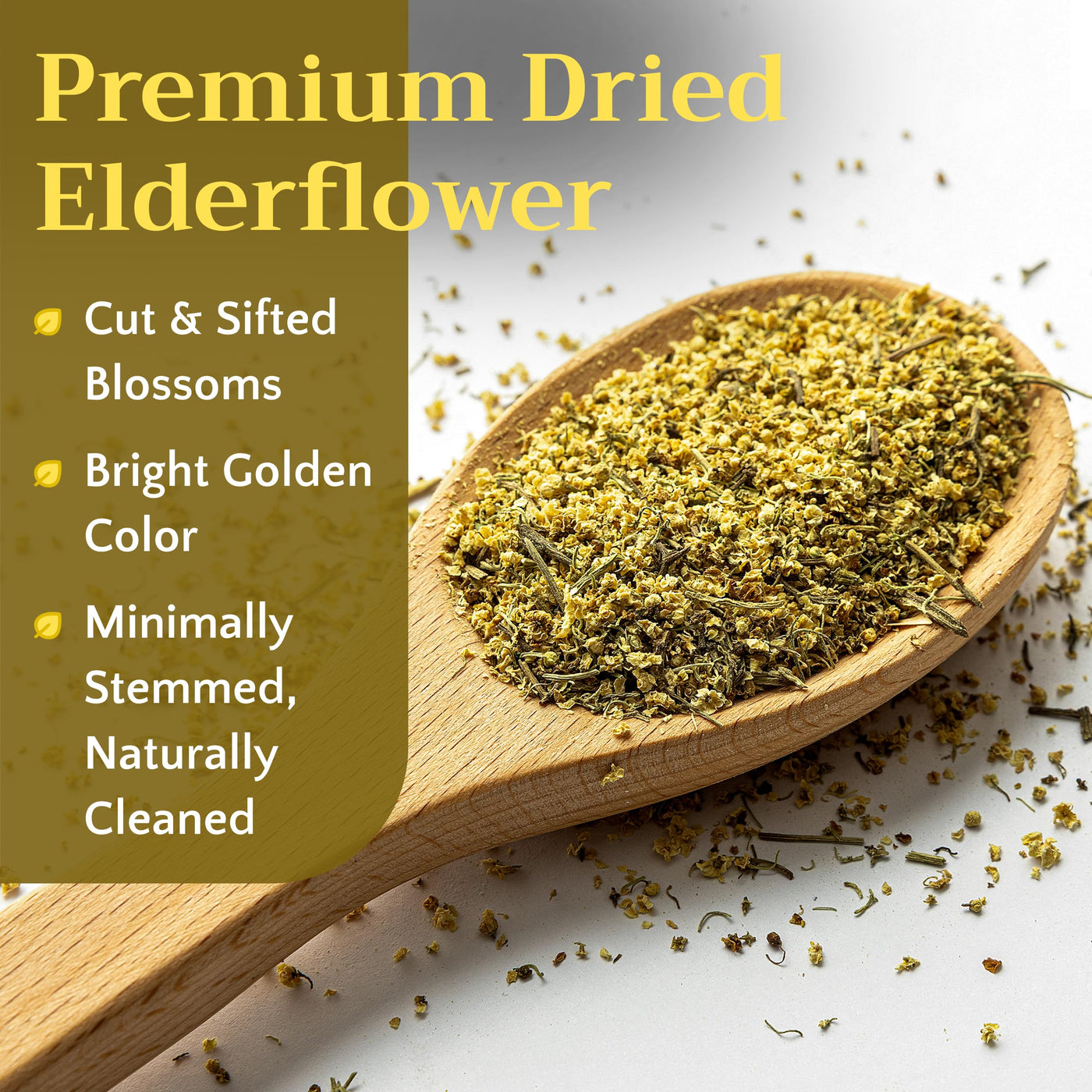 Dried Elderflower Tea, Wildcrafted Loose Leaf Herbal Tea, Cut & Sifted, 16oz